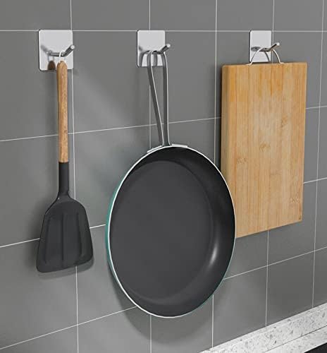 VIVII 6 Pack Adhesive Hooks, 3M Self Adhesive Metal Wall Sticky Hangers for Keys Bags Clothes, No Drilling