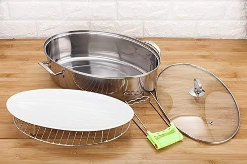 TamBee 1PC Wire Broiling Rack, Roasting Rack, Baking Rack, Cooking Cooling for Oven, Stainless Steel Oval Steamer Rack