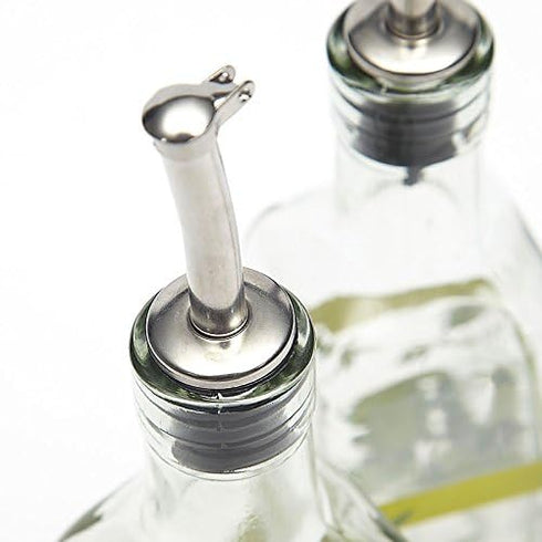 CEDAR HOME Olive Oil Bottle Set - Glass Dispenser Vinegar Cruet 17oz with Stainless Steel Pourer Spout, Green