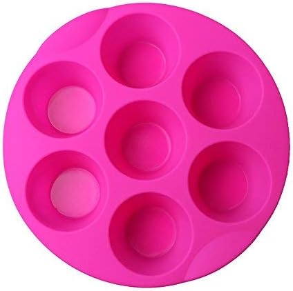 7 Cavity Silicone Air Fryer Muffin Pans, Nonstick Brownie Cake Mold, Round Pudding Cupcake Recipe Tray