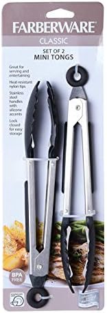 Farberware Classic Mini Nylon Tipped Tongs, Set of 2, Black