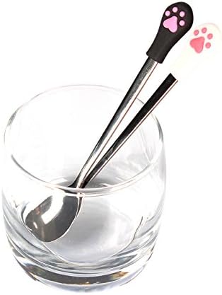 Silicone Head Cat Paw Design Stainless Steel Coffee/Tea/Dessert/Drink/Mixing/Milkshake Spoon Tableware Flatware Gadgets Hanging Spoon Hanging Spoon