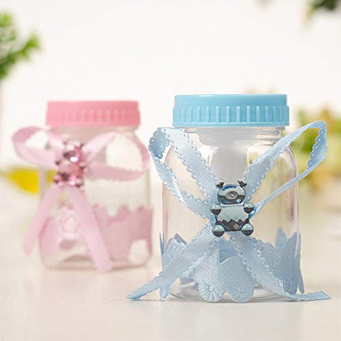 3.5 Inches Mini Plastic Candy Bottle Baby Bottle Shower Favor, 2 Dozens, Pink Ornamented, Baby Shower Supplies