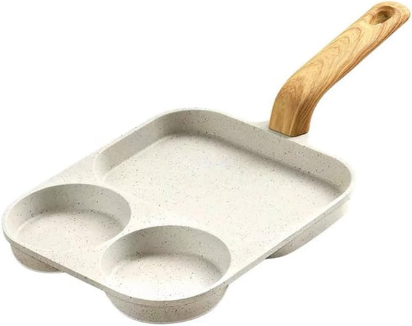 Nonstick Egg Frying Pan, 3 Section Aluminum Cooking Pan with Heat Resistant Handle for Breakfast