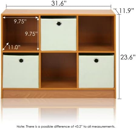 Furinno Basic 3x2 Cube Storage Bookcase Organizer with Bins in French Oak Grey/Black