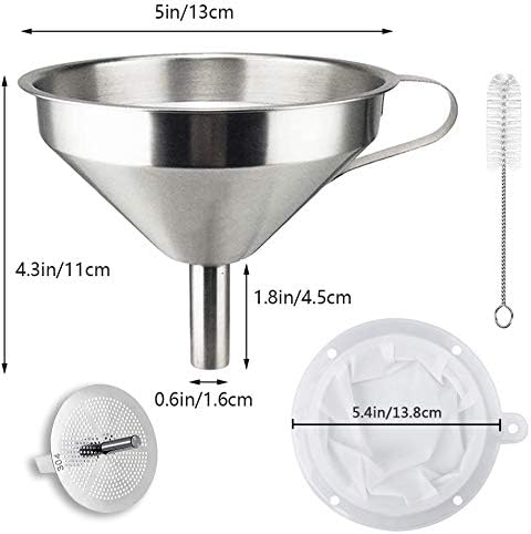 Kitchen Funnel for Filling Bottles, 304 Stainless Steel Food Funnels with Strainer and 200 Mesh Filter Set
