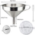 Kitchen Funnel for Filling Bottles, 304 Stainless Steel Food Funnels with Strainer and 200 Mesh Filter Set