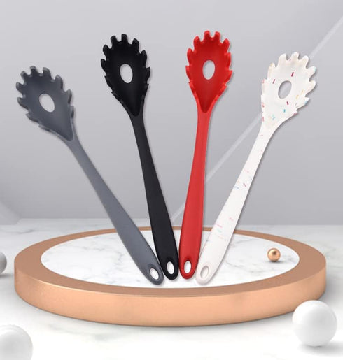 Silicone Pasta Fork (11.5"), High Heat Resistant to 480°F, Hygienic One Piece Design, Spaghetti Strainer & Server Spoon Pasta Forks (White) by mocrcrel