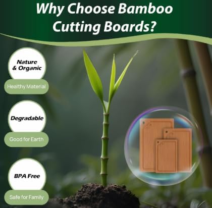 12x8 Bamboo Cutting Board Eco-Friendly Wooden Cutting Board for Kitchen, Durable Knife-Friendly Chopping Board