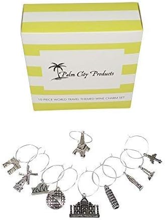Two Gorgeous Wine Charm Sets – 18 Pieces Total, Wine Lover and World Traveler Themes