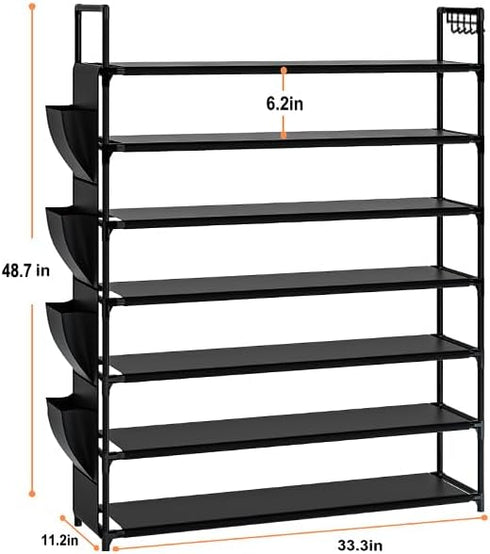 7 33.3in 11.2in 48.7in 28-35 OYREL Large Capacity Tier Shoe Rack, Black, Wide x Deep x Tall, Holds Pairs of Shoes