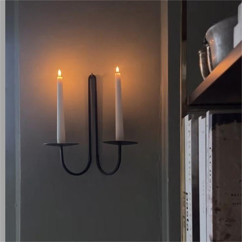 Double Armed Iron Candle Holders, Metal Wall Sconce Holder Set of 2, Black Modern Wall Candle Sconces for Living Room,