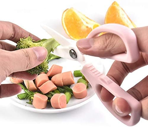 Healthy Baby Food Ceramic Scissors with Cover, Portable Shears (Pink)