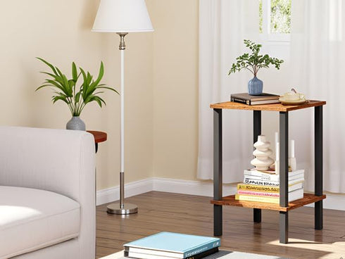 2-Tier TB01BB034 TUTOTAK End Table, Side Table, Nightstand, Storage Shelf, Sofa Side Table for Small Space, Living