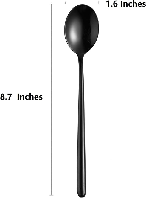 Steel Black Soup Spoon, Long Handled Great Circle Spoons, 4 Pieces, 8.7x1.6 Inches