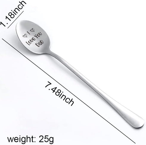 Dad Father Gifts Spoon from Daughter Son - I Love You Dad Spoon Gift for Father Daddy Fathers Day Birthday Gifts Cute Engraved Tea Coffee Spoons Gift for Step Dad Father