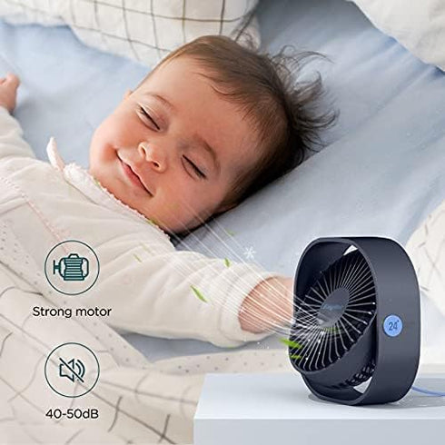EasyAcc USB Desk Fan, 3 Speeds USB Powered Fan, 360° Rotatable Personal Table Fan for Home Office (No Battery)