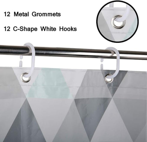 LIVILAN Nordic Triangle PEVA Shower Curtain with 12 Hooks, Waterproof 2 in 1 Shower Curtain Liners, 71" x 71"
