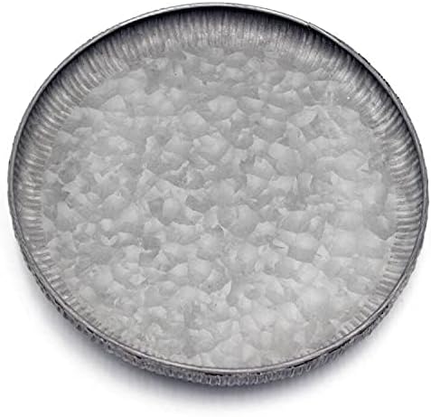 Funerom 9.8 inch Small Round Galvanized Metal Tray Decorative Tray with Corrugated Edges