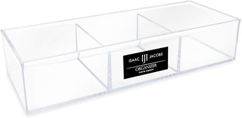 Isaac Jacobs Large 3-Compartment Acrylic Stackable Organizer, 12.9" L x 5" W x 2.7" H for Makeup, Craft Supplies