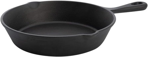 Restaurantware Met Lux 7.75 Inch Cast Iron Skillet - Pre-Seasoned Fry Pan with Handle and Pour Spouts for Cooking
