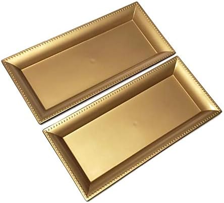 Decorative Gold Rectangular Plastic Charger Tray for Dining Table, Set of 2, Christmas Holiday Party Decor