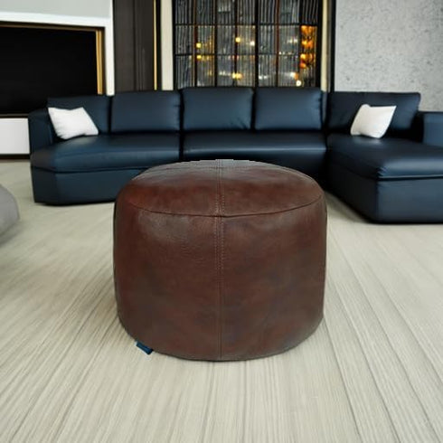 16.5Dx12H, Thgonwid Unstuffed Faux Leather Pouf Cover, Handmade Footstool Ottoman Storage Solution, Floor Footrest