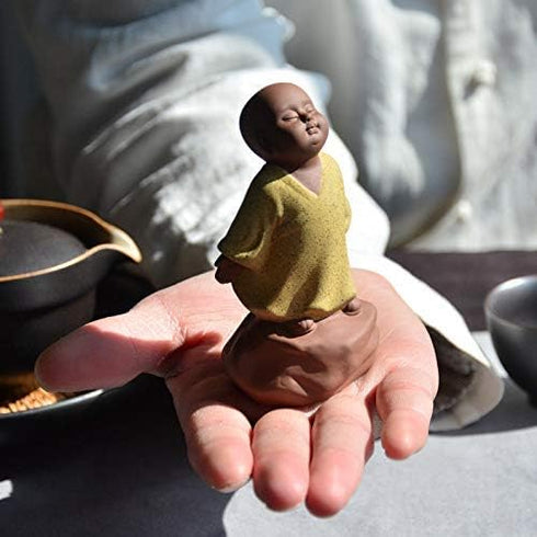 Kingzhuo Ceramic Cute Buddha Statue Monk Figurine - Creative Baby Crafts Dolls Ornaments, 4'' High