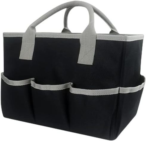 Craft Storage Tote Bag, Desktop Organizer with Handles and 5 Pockets, Teacher Helper, Arts, Books, Stationery (Black)