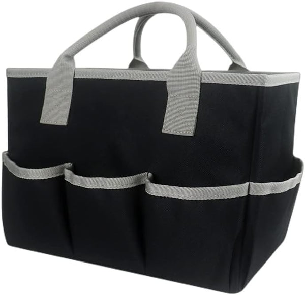 Craft Storage Tote Bag, Desktop Organizer with Handles and 5 Pockets, Teacher Helper, Arts, Books, Stationery (Black)