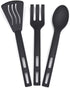 Kitchen Cooking Tools 3Pcs Mini Nylon Utensils Set, Slotted Turner, Solid Spoon, Fork for Children Dinner Tools (Black)