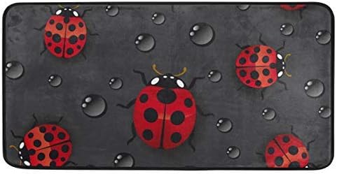 Kitchen Rugs Ladybug Rain Design, Non-Slip Soft Mats Bath Rug Runner Doormats, 39" X 20"