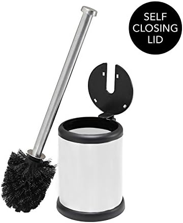 Bath Bliss Toilet Brush and Holder - Self Closing Lid, 360 Degree Brush Head, Compact Size, White