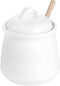 HAOTOP Ceramic Honey Pot with Lid and Dipper, 12oz Porcelain Honey Jar, Easy to Clean, Dishwasher Safe (White)