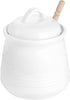 HAOTOP Ceramic Honey Pot with Lid and Dipper, 12oz Porcelain Honey Jar, Easy to Clean, Dishwasher Safe (White)