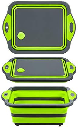 YZWDTGS Collapsible Cutting Board with Colander, Foldable Multi-function Kitchen Plastic Dish Tub, Green