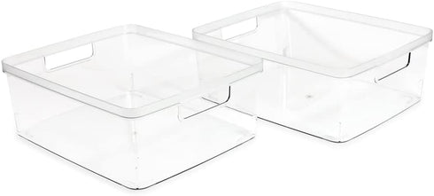 Isaac Jacobs 2-Pack Large Clear Storage Bins, Plastic Organizer for Home, Office, Kitchen, Bathroom, BPA Free
