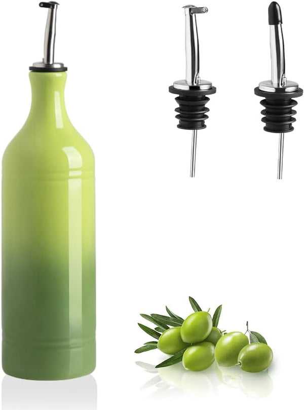 Sweejar Large Ceramic Olive Oil Dispenser Bottle, Opaque Cruet for Oil, Vinegar, Soy Sauce, 24 Fl Oz (Gradient Green)