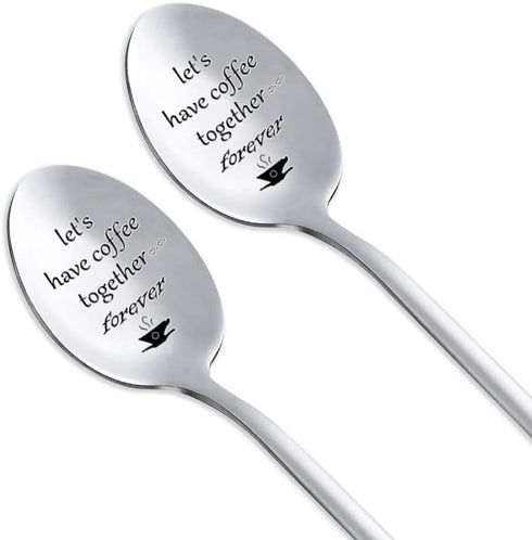 Couples Gifts Coffee Spoons Set Coffee Lovers Gifts for Wife Husband Anniversary Christmas Birthday Gifts for Girlfriend Boyfriend - Let's Have Coffee Together Forever Spoon