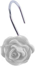 Actpe 12pcs White Rose Flower Shower Curtain Hooks, Rustproof Metal, Decorative for Bathroom, Living Room, Kid's Room