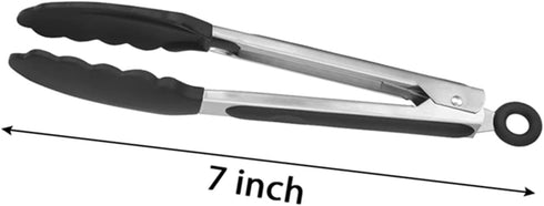 Serving Tongs Kitchen Tongs - Heat Resistant, Premium Stainless Steel Locking Cooking Tongs with Silicone Tips, Non-Slip Food Tongs for Cooking, Heavy Duty, Non-Stick 7 Inch(4 Pack)