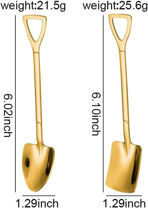 Golden Shovel Spoons Set of 2, Flat Dessert Coffee Tea Spoons for Ice Cream Lovers Housewarming Gifts