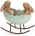 Vintage Rustic Country Bunnies Rabbit Figurine Statue, Laughing Bunny Rabbits Rocking in an Easter Egg Cradle
