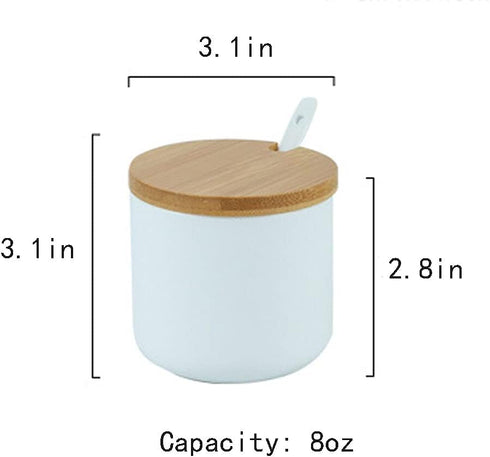 Simple Pure Color Ceramic Spice Jar Seasoning Box Condiment Pot Sugar Bowl with Bamboo Lid and Spoon by RockTrend