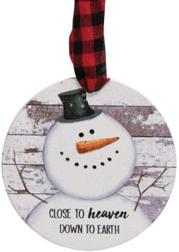 Set of 3 Snowman Shiplap Style Christmas Wood Ornaments - Wishing You a Snowy White Christmas - Buffalo Checked Hanger