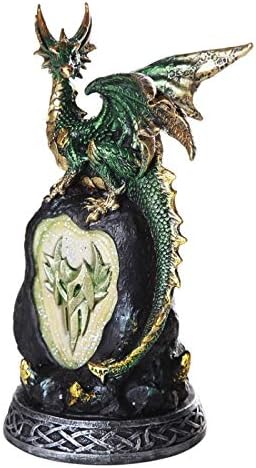 Pacific Giftware Green Mystic Forest Dragon - LED Light on Crystal Rock Mountain, 7.5H