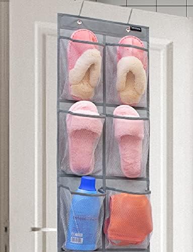 2 Pack Closet 6 Minimalist Black Over The Door Hanging Shoe Holder Organizer with Pockets (Mesh Pockets)