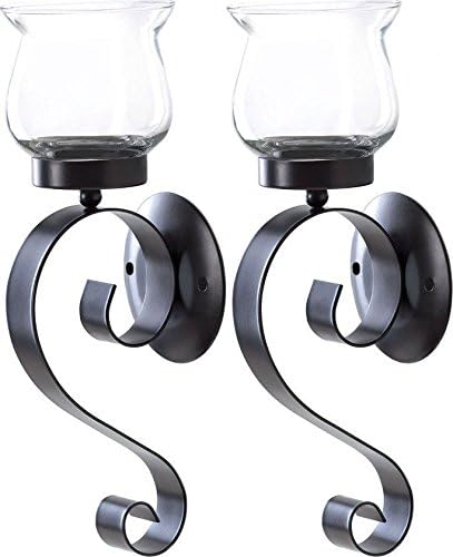 Set of 2 Metal Scrolling Candle Holders with Fluted Glass by Smart Living Company New~10015371