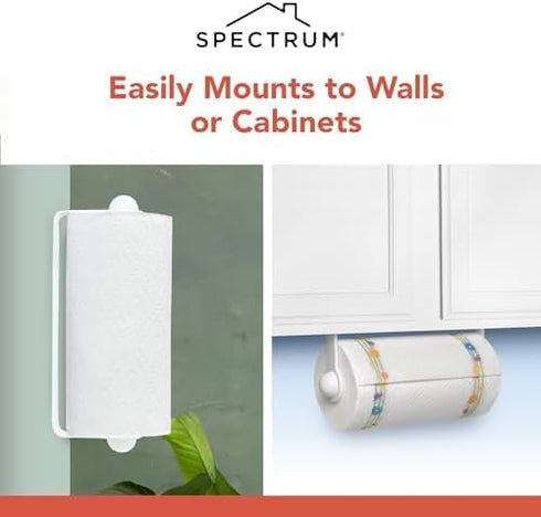 Spectrum Paper Towel Holder for Under Cabinet - Minimalist Hanging Wall Mount for Kitchen, Fits Standard & Jumbo Rolls