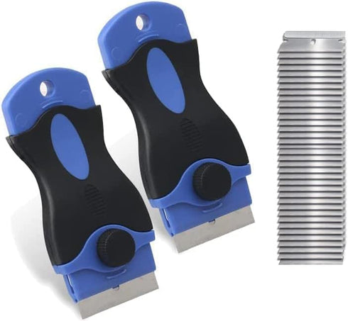 SRTXJUZD 2PACK Razor Blade Scraper Tool with 30Pcs Stainless Steel Blades for Glass